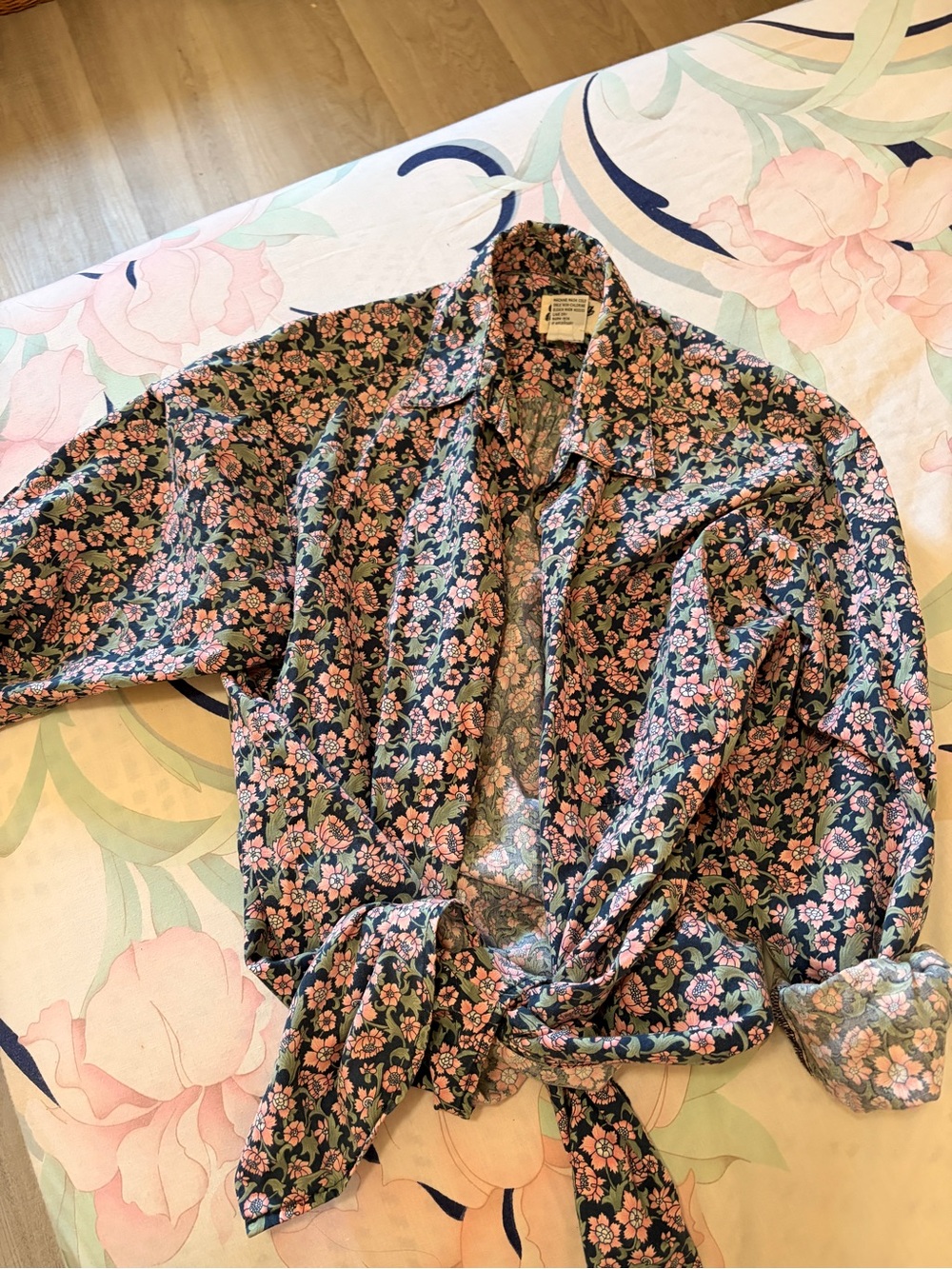 Merona woman’s Floral Button-Down Shirt in blue and pink floral